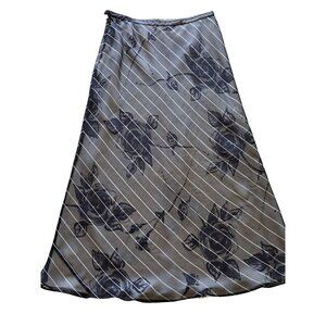 Vtg Black White Floral A-Line Skirt Striped Sheer Whimsygoth Fairygrunge 28" Med